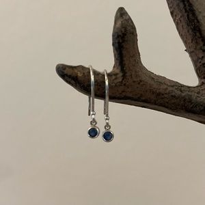 ZOE CHICCO 14K WHITE GOLD ROUND SAPPHIRE BEZEL DROP EARRINGS